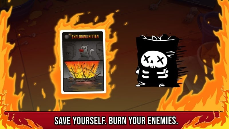 alt text:  Giao diện chơi game Exploding Kittens 2 với các lá bài