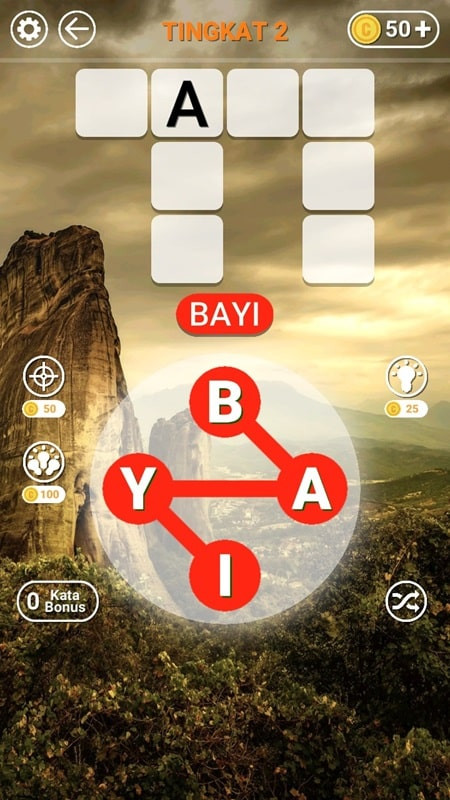 alt text: Giao diện chơi game Indonesian Word Puzzle MOD APK