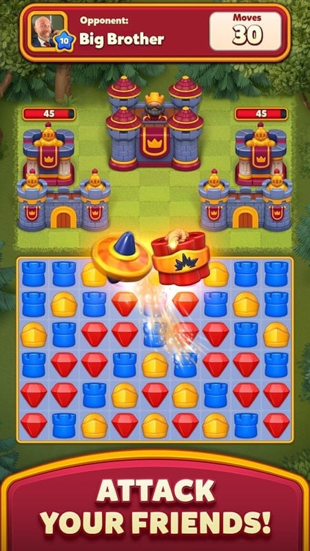 Royal Kingdom gameplay screenshot showing a match-3 puzzle screen with colorful blocks.