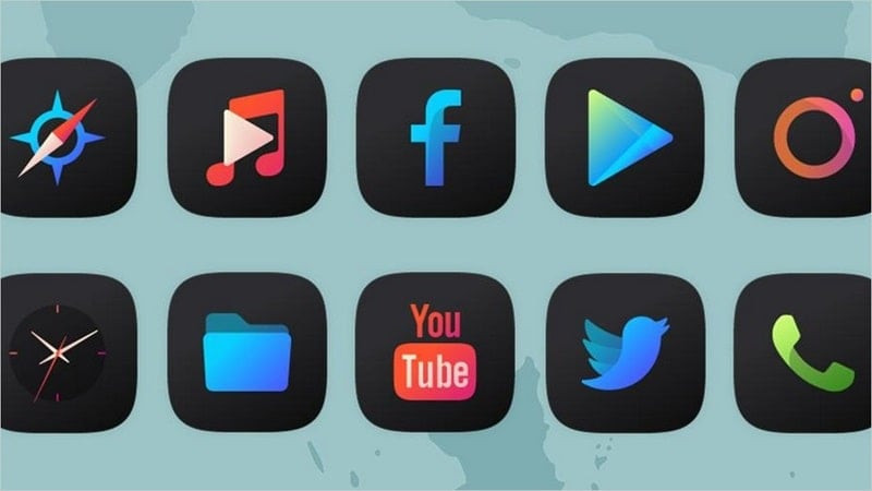 alt text: Giao diện điện thoại với bộ icon pack Athena Dark