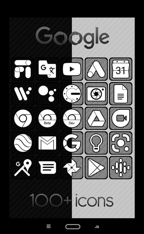 A phone screen displaying the Raya Black Icon Pack, showcasing its unique and modern aesthetic.