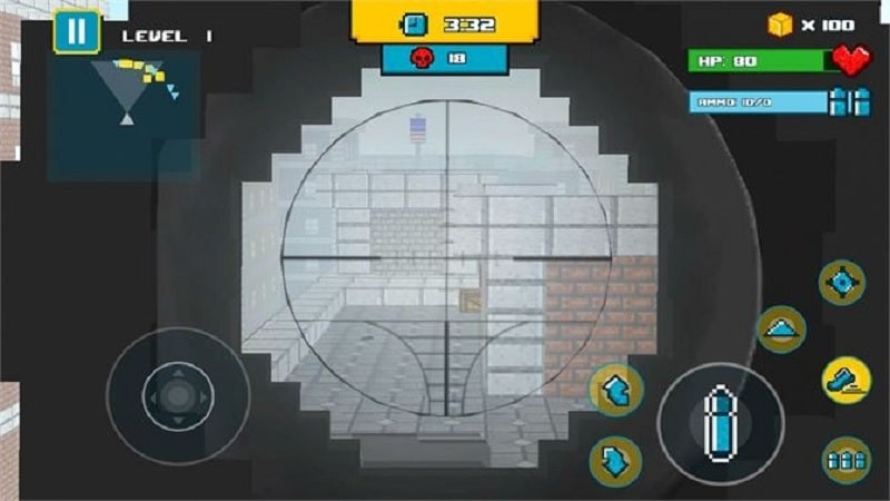 Game controls for American Block Sniper Survival on a mobile device.