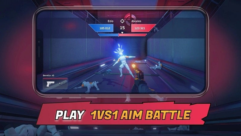 3D Aim Trainer gameplay screenshot showing the player engaging in a shooting exercise.