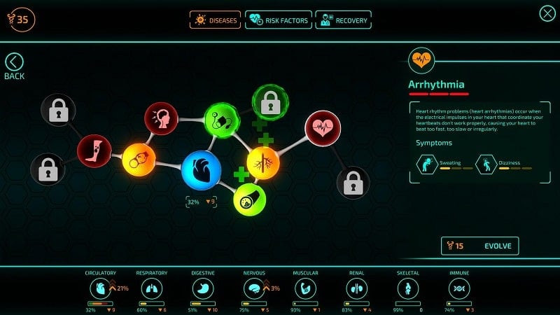 Bio Inc. Redemption gameplay screenshot showing patient information and treatment options