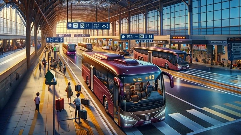 alt text: Giao diện game Bus Simulator Coach Games 2023 hiển thị xe buýt đang di chuyển trên đường.