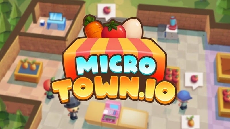 alt text: Giao diện game MicroTown.io, hiển thị thành phố với nhiều công trình khác nhau, mang đến cho người chơi trải nghiệm xây dựng và quản lý thành phố thú vị.