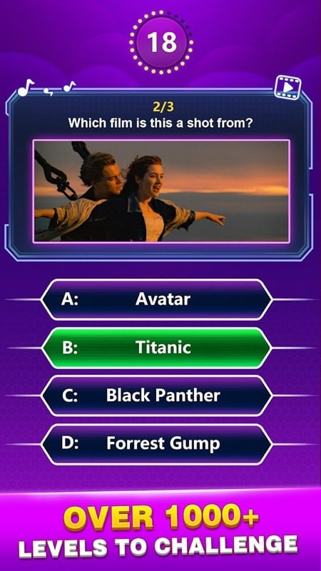 Movie Trivia MOD APK interface showing help options