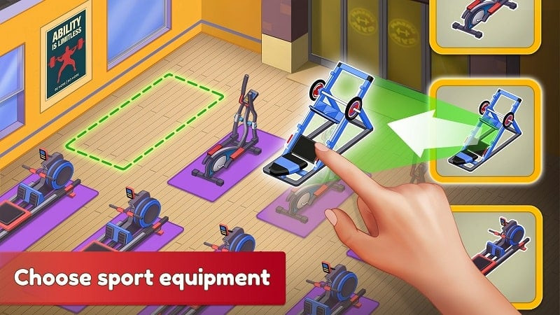 alt text: Giao diện game My Gym apk mod, hiển thị các tùy chọn mod có sẵn cho người chơi.