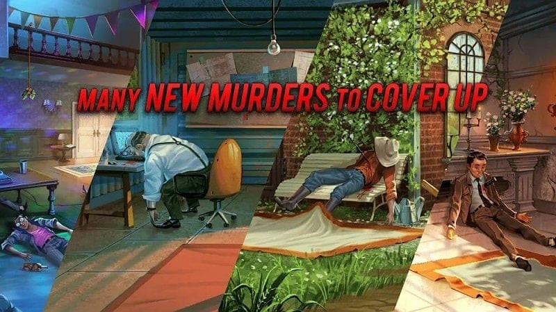 Nobodies: After Death gameplay screenshot showing a crime scene that needs to be cleaned.