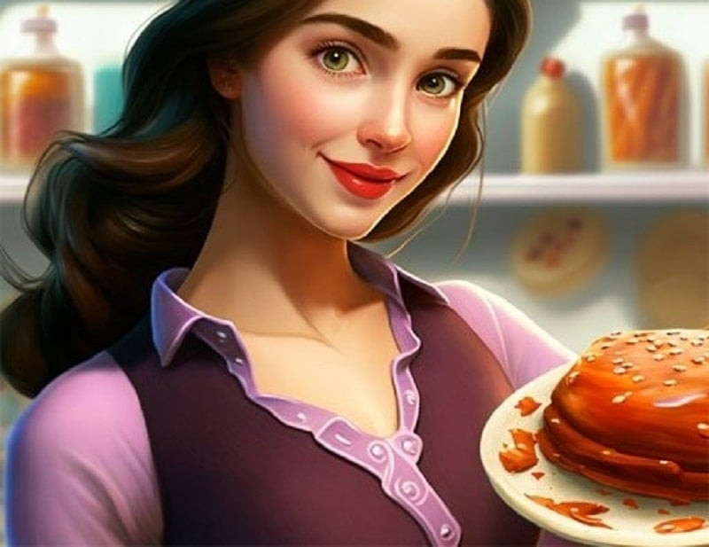 alt text: Giao diện game Restaurant Story với hình ảnh đồ ăn bắt mắt