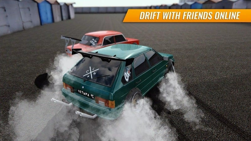 alt text: Giao diện game Russian Car Drift trên điện thoại Android với đồ họa chân thực.