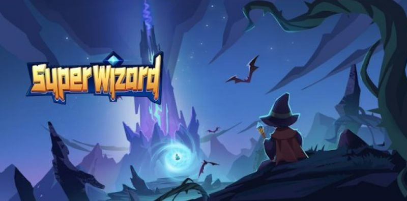 alt text: Giao diện game Super Wizard với nhân vật pháp sư