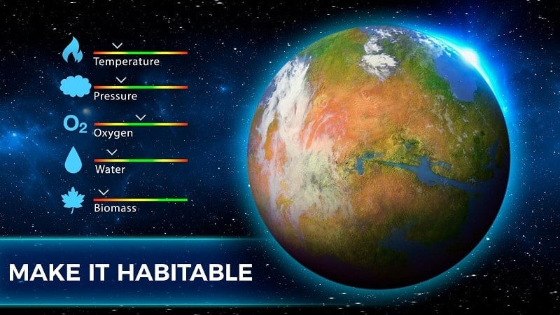 TerraGenesis gameplay displaying the terraforming process.