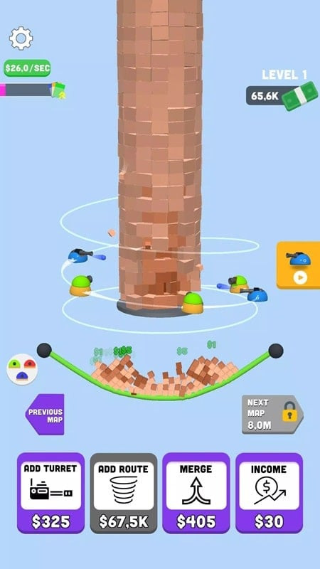 alt text: Giao diện game Tower Crusher! trên điện thoại Android.