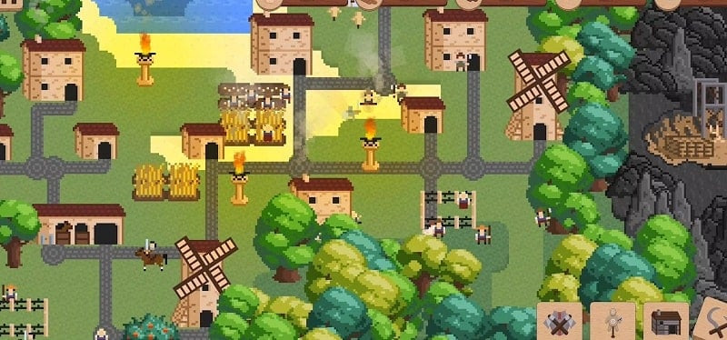 Your Land. WHAT?! gameplay screenshot showing house construction and resource production.