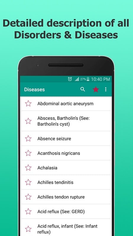 Search results display in the Offline Diseases Dictionary MOD app