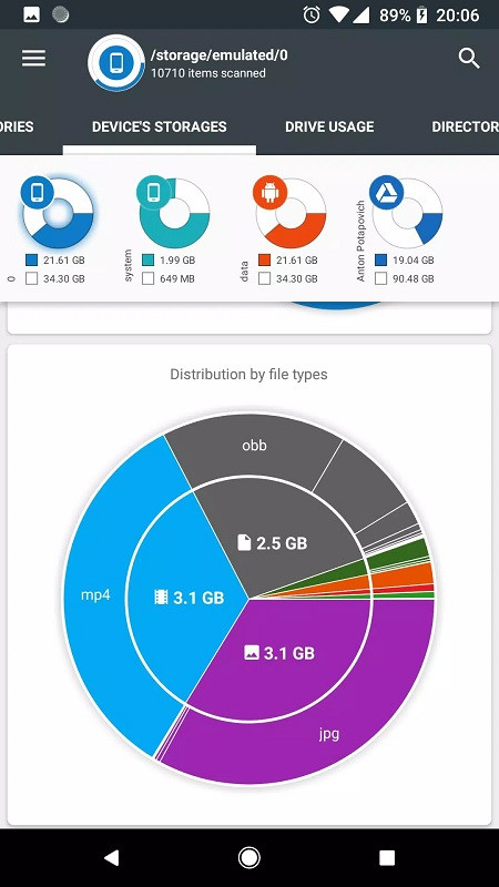 alt text: Giao diện kết nối với các dịch vụ lưu trữ đám mây như Google Drive, Dropbox và Yandex.Disk trong Disk & Storage Analyzer PRO.