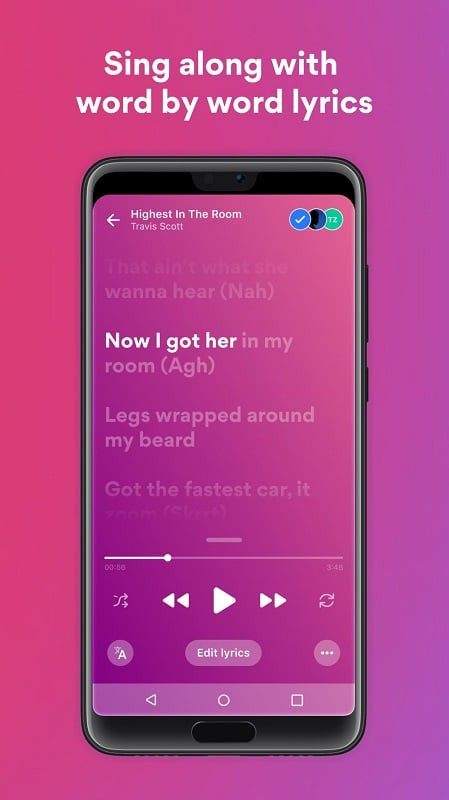 Musixmatch MOD interface with premium features unlocked