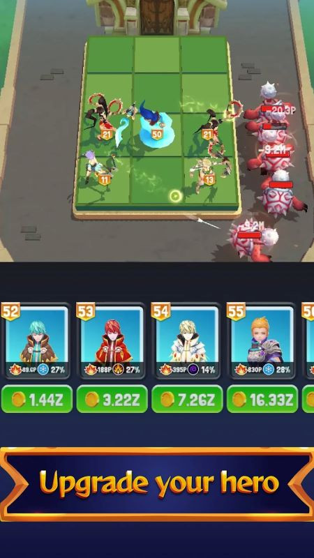 Hero upgrade interface in Merge Tower Defense 3D APK