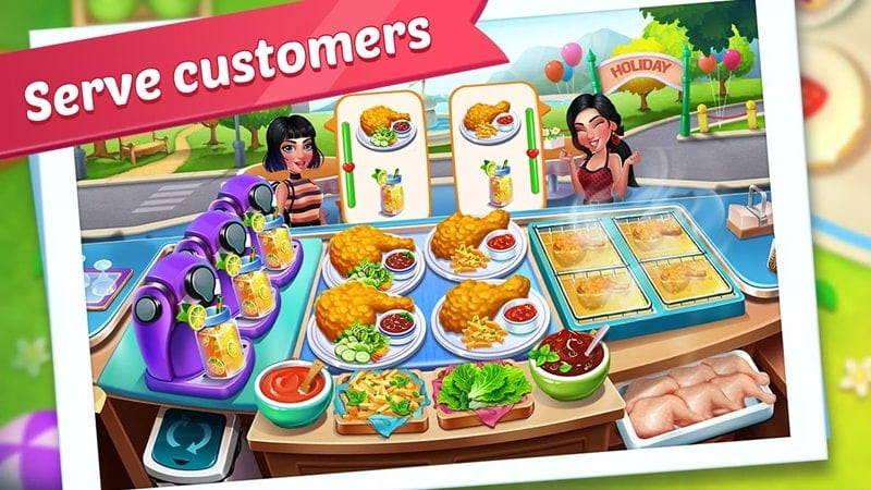 Alt text: Giao diện nâng cấp nhà bếp trong game Foodie Festival, cho phép người chơi mua sắm thiết bị và mở rộng không gian nấu nướng.