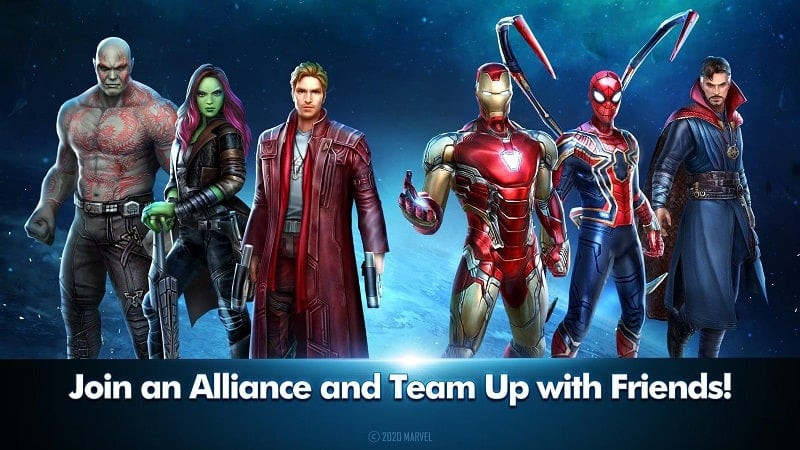 alt text: Giao diện nâng cấp trang bị và kỹ năng cho siêu anh hùng trong MARVEL Future Fight