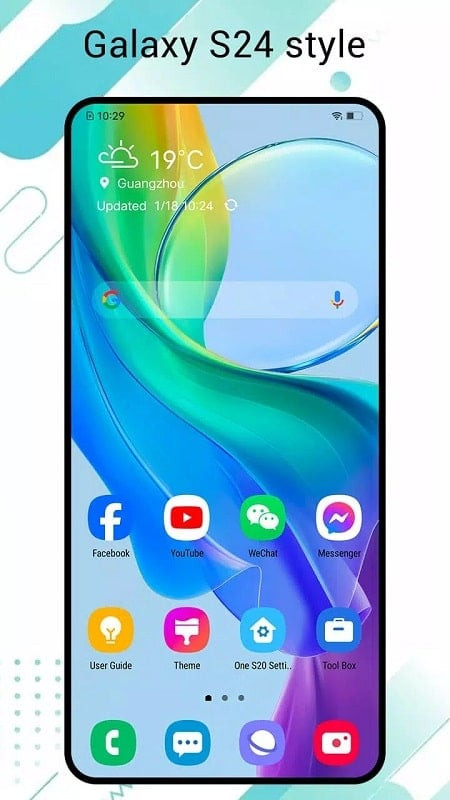 alt text: Giao diện One S24 Launcher với các ứng dụng được sắp xếp gọn gàng