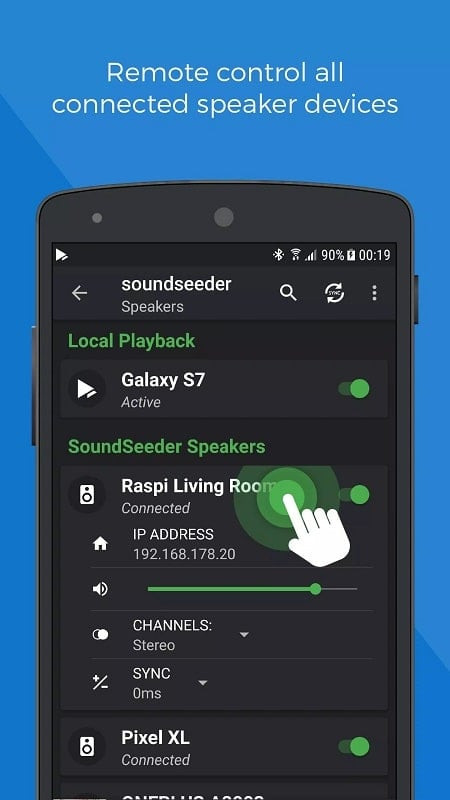 alt text: Giao diện SoundSeeder MOD APK trên điện thoại, hiển thị tính năng kết nối với các nguồn nhạc trực tuyến