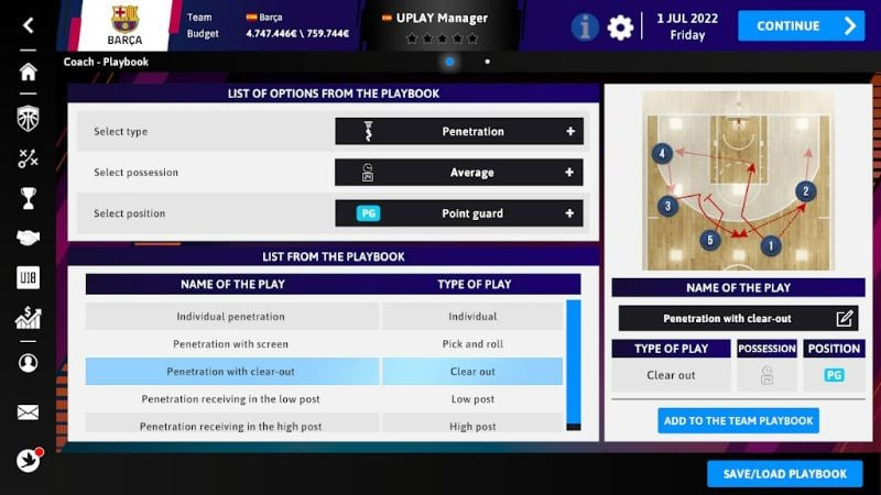 Player details interface in iBasketball Manager 23