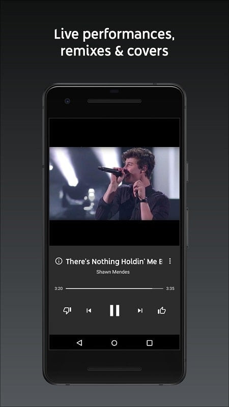 alt text: Giao diện tìm kiếm bài hát trên ứng dụng YouTube Music MOD APK.