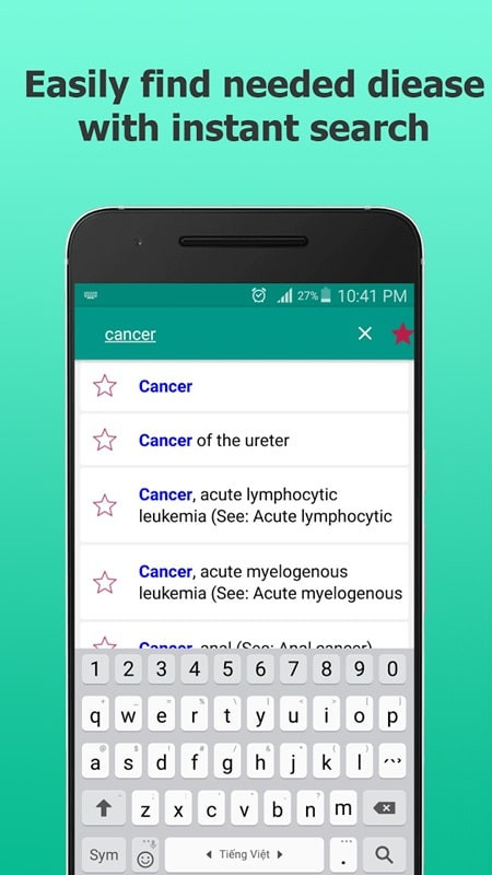 Searching for a disease in the Offline Diseases Dictionary MOD APK