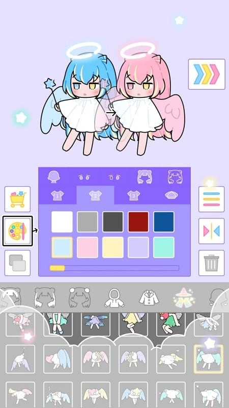 alt text: Giao diện tô màu trong game Pastel Party với các lựa chọn màu sắc phong phú