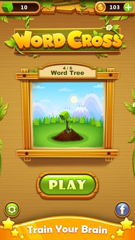 alt text: Giao diện trò chơi Word Cross Puzzle trên điện thoại Android.