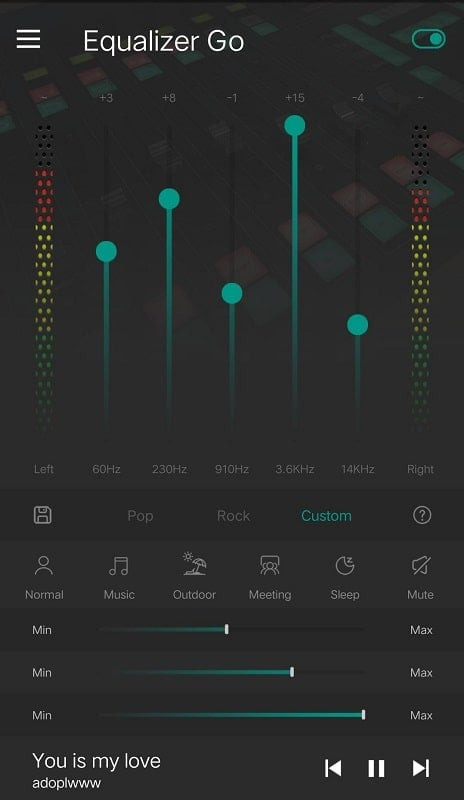 Equalizer - Bass Booster Pro app's bass adjustment interface