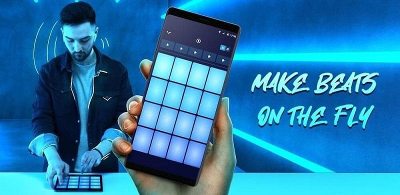 alt text: Giao diện ứng dụng Beat Maker Go trên điện thoại, hiển thị các pad nhạc cụ điện tử