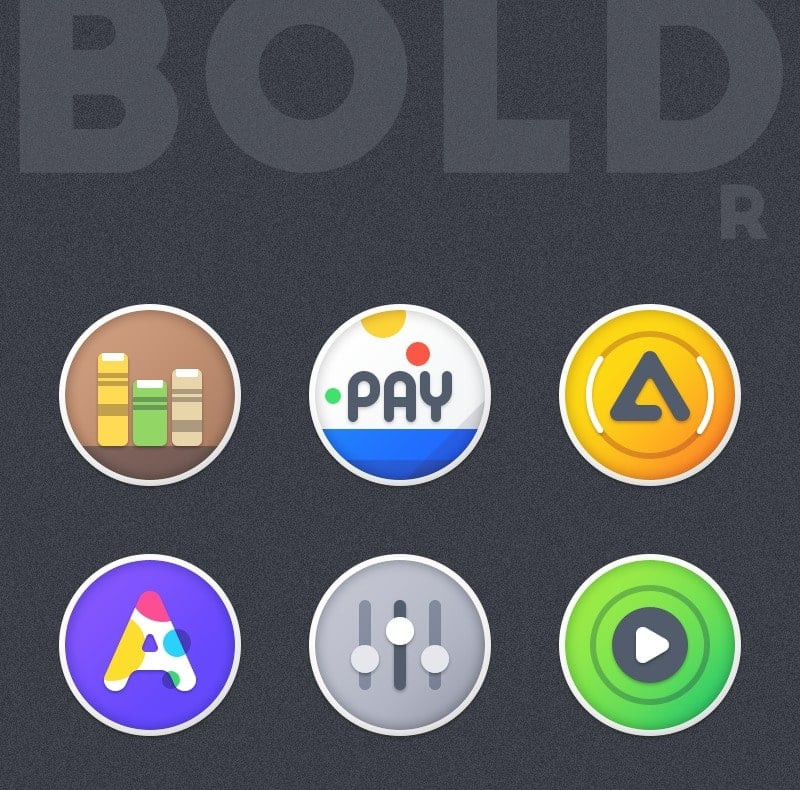 Boldr Icon Pack app interface with multiple icon choices