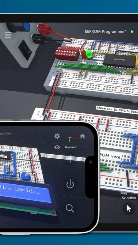 The CRUMB app interface allows users to select electronic components from a list.