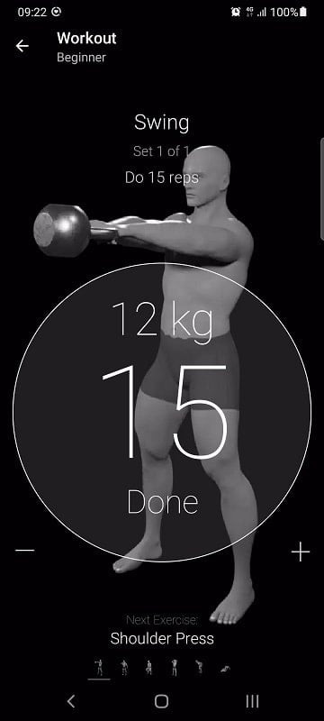 Kettlebell Home Workout app interface showing detailed instructions for a specific kettlebell exercise