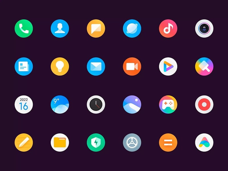 alt text: Giao diện ứng dụng Miui 15 với bộ icon hình tròn độc đáo