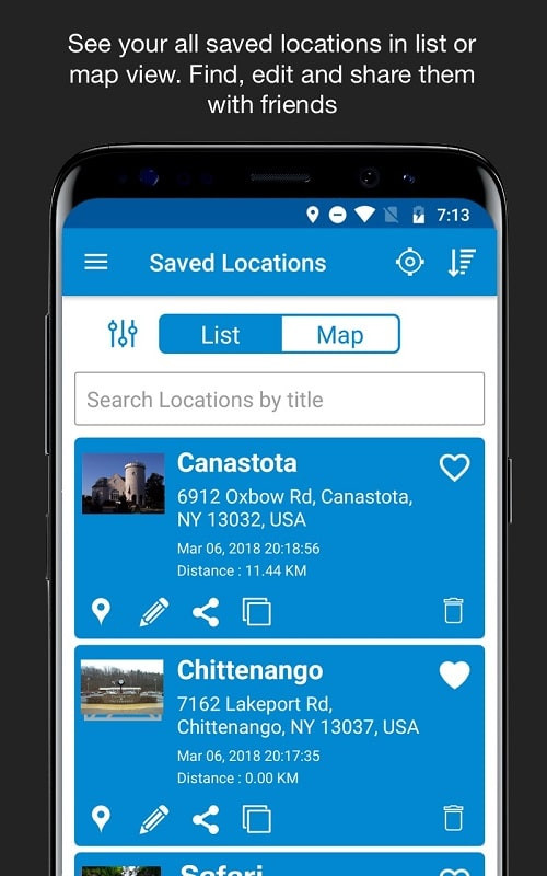 Save Location GPS app interface with location saving feature