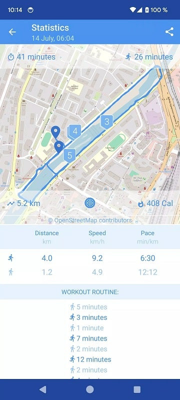 Start Running for Beginners app interface displaying calorie information