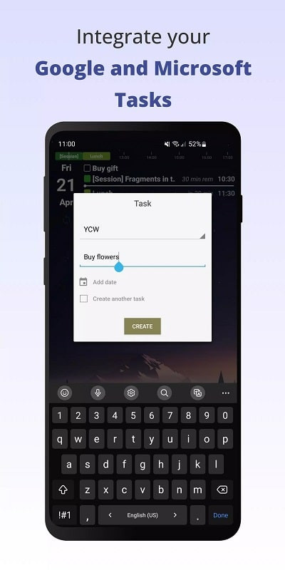 Your Calendar Widget MOD APK interface with unlocked features.