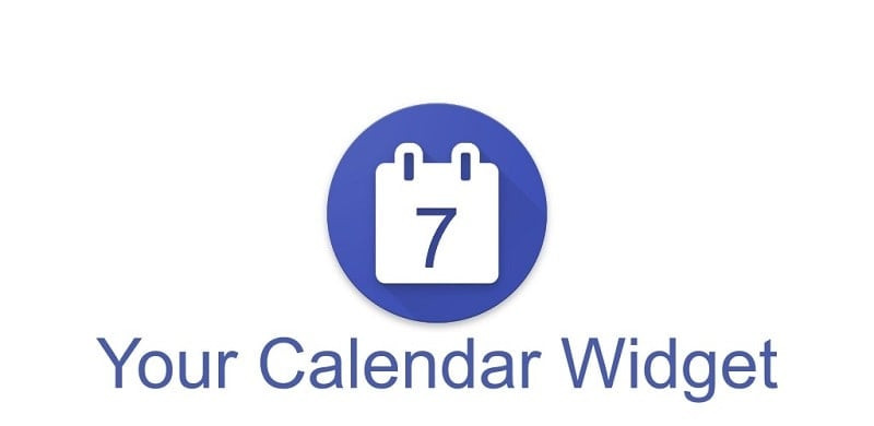 alt text: Giao diện ứng dụng Your Calendar Widget trên điện thoại với lịch tháng được hiển thị rõ ràng và các tùy chọn cài đặt.