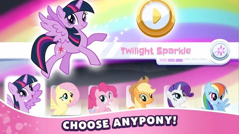 Alt text: Hình ảnh 6 chú ngựa Pony trong game My Little Pony Rainbow Runners