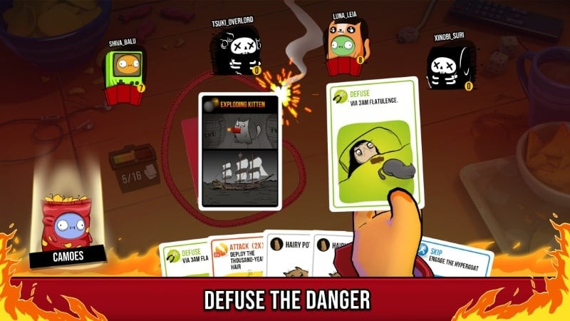 alt text: Hình ảnh các lá bài trong Exploding Kittens 2 MOD APK