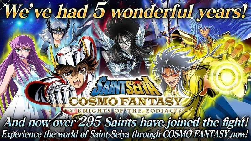 alt text: Hình ảnh các nhân vật trong SAINT SEIYA COSMO FANTASY MOD APK