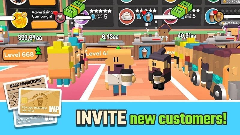 Playing Idle Coffee Corp MOD APK on an Android phone