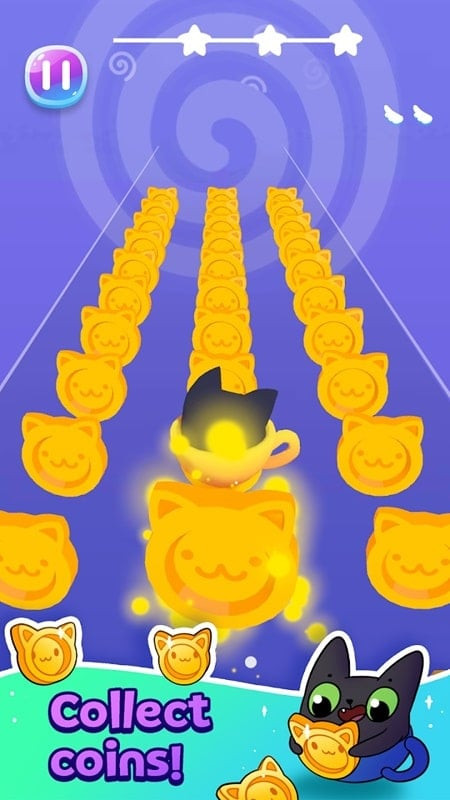 A cat receiving rewards after completing a level in Cat-Cup Dance