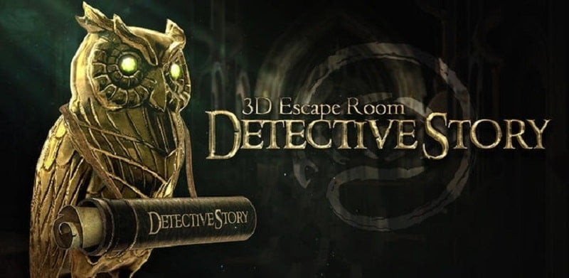 alt text: Hình ảnh game 3D Escape Room Detective Story hiển thị giao diện chính với tông màu nâu cổ điển, gợi lên không khí bí ẩn và lôi cuốn. Một căn phòng với nhiều đồ vật được sắp xếp tỉ mỉ, tạo cảm giác như đang bước vào một hiện trường vụ án thực sự.