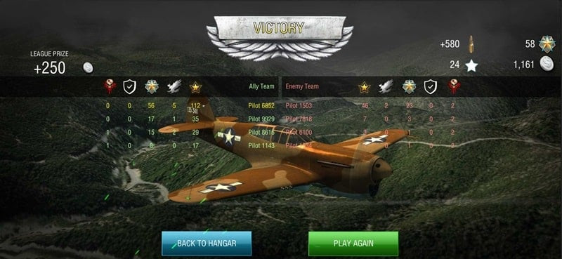 alt text: Hình ảnh game Ace Squadron trên hệ điều hành Android, thể hiện giao diện người dùng và các tính năng của trò chơi.