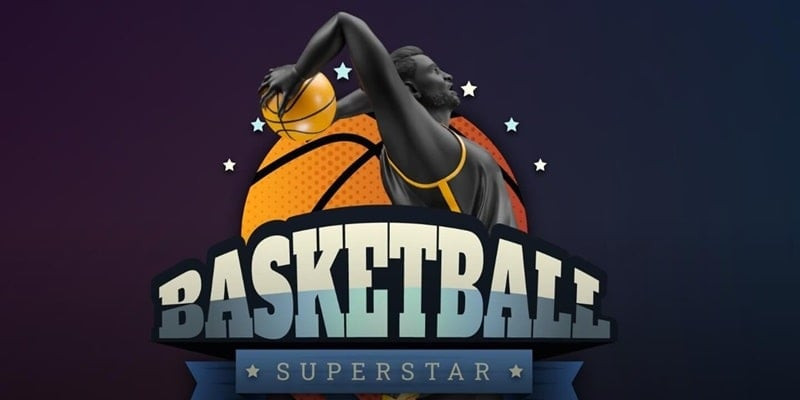 alt text: Hình ảnh game Basketball Superstar 2, một cầu thủ bóng rổ đang dẫn bóng trên sân